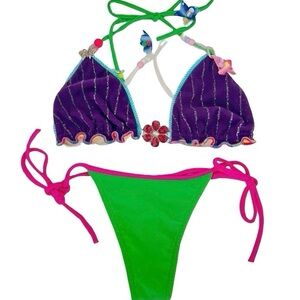 Rare Y2K Mar Acuba Colorful Triangle Bikini Set Fairycore Coquette S